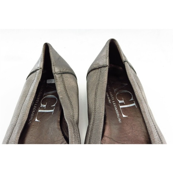 AGL Size 37 M Silver‎ Round Toe Ballet Flats Leather Women - Picture 3 of 7